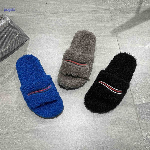 

designer ba lenciaga winter slippers online shop wool slippers a new product in autumn colored curly wool casua gk06, Black