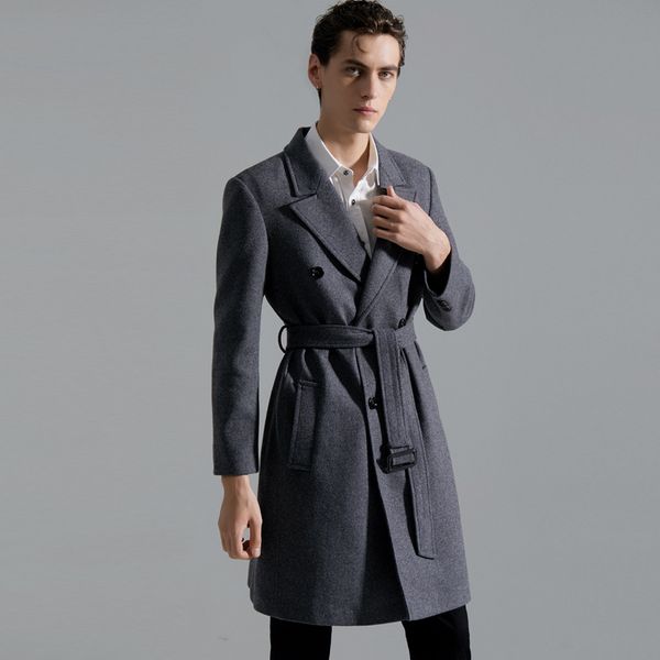 

fashion knee length wool trench coat for men european trend business woolen clothing 2022 autumn winter woolen long jacket, Black