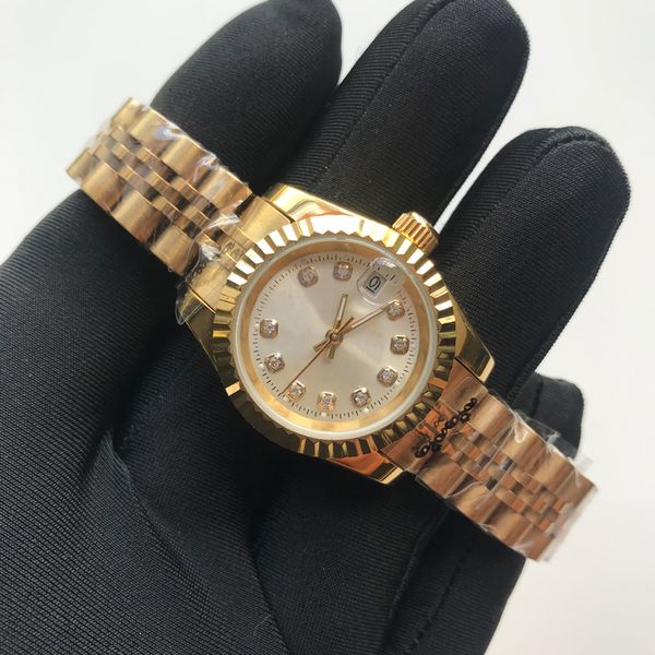 

luxury watches aaa watch 28mm size gold dial automatic mechanical women watches quality stainless steel bracelet ladies gifts wristwatches, Slivery;brown