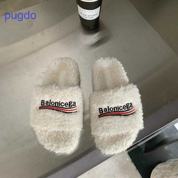 

designer ba lenciaga winter slippers online shop wool slippers women wear 2023 new autumn and winter embroidere, Black