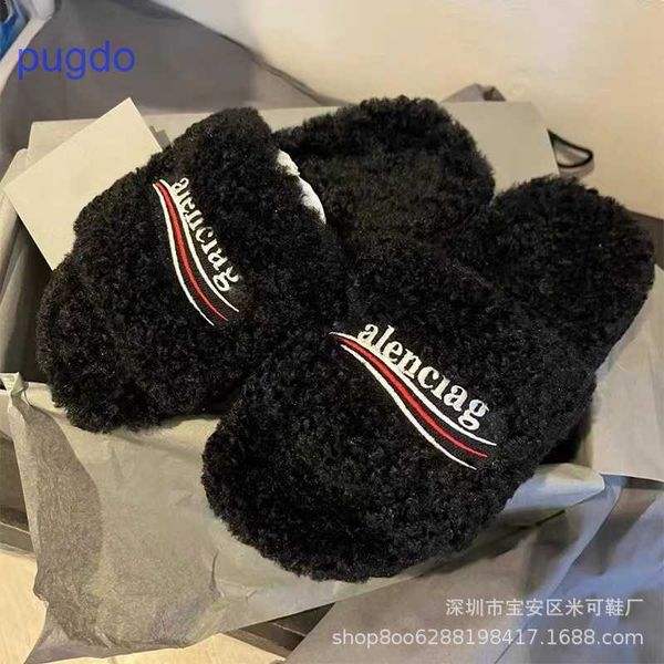 

designer ba lenciaga winter slippers online shop b family paris letter wool mop women's 2023 autumn and winter, Black
