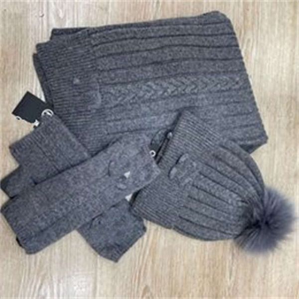 

hats scarves gloves sets designer mens beanie scarf glove set luxury hat knitted caps ski mask winter outdoor fashion sets, Blue;gray