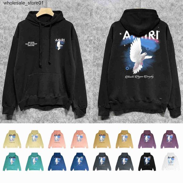 

new men's hoodies designer sweatshirts fashion brand amirs dove print hoodie men's large cotton streetwear sweater, Black