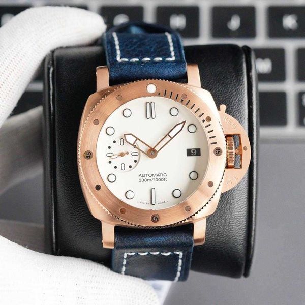 

pam mens automatic watches 42mm white color dial 2555 mechanical leather belt 316l fine steel unisex, Slivery;brown