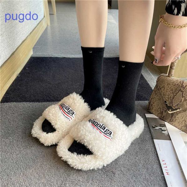 

designer ba lenciaga winter slippers online shop lamb hair outer slippers for women in 2023 autumn new net red 4agr, Black