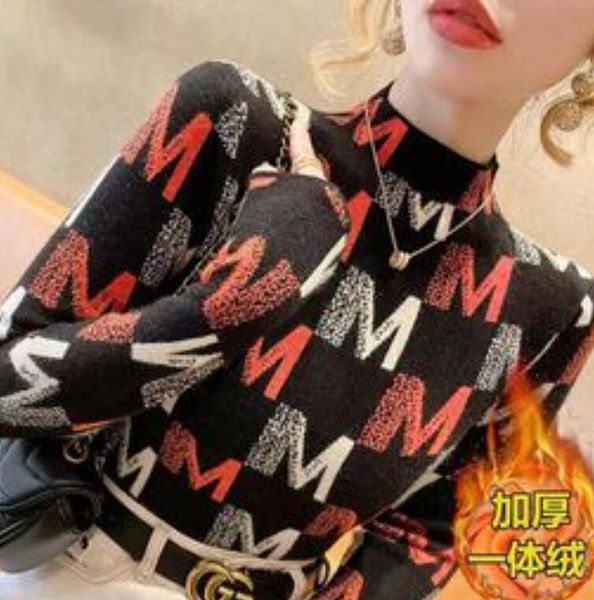 

women's sweaters luxury designer dress turtleneck thickened vintage letter basic t-shirt lady tee apple crop top, White;black