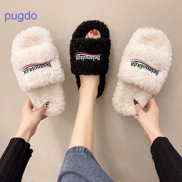 

designer ba lenciaga winter slippers online shop 2023 new women's korean version autumn and lamb hair b home sp, Black