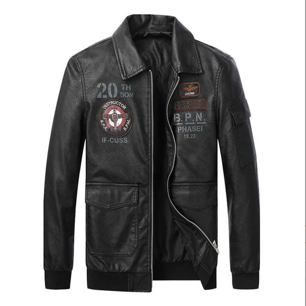 

spring new thin men's pu leather jacket lapel embroidered washed locomotive leather coat mm8llh51, Black