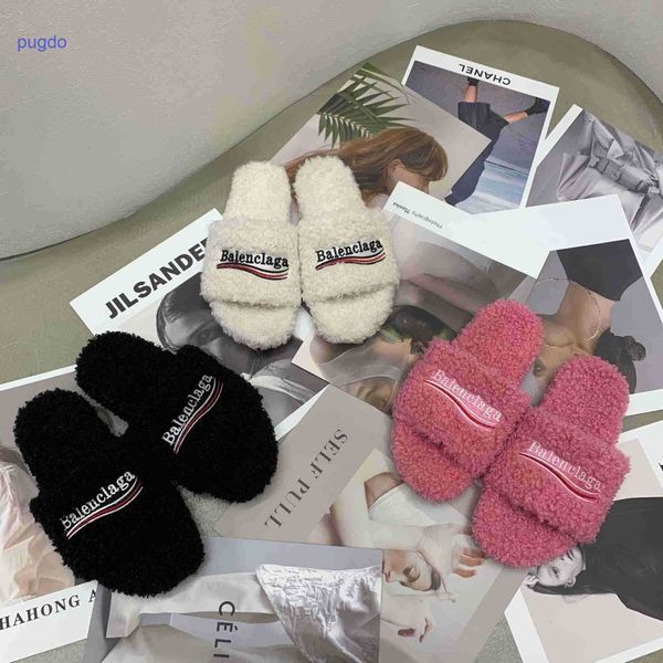 

designer ba lenciaga winter slippers online shop net red paris teddy wool shoes women's flat 2023 autumn and ne, Black