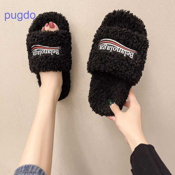 

designer ba lenciaga winter slippers online shop 2023 new female korean version autumn and winter lamb wool b h dvx0, Black