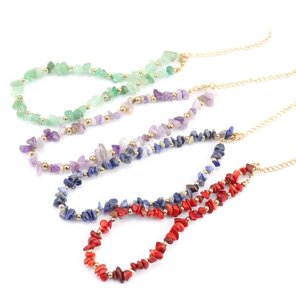 

crushed colorful broken chip beads choker boho crystal natural stone strand necklace healing reiki wholesale, Golden;silver