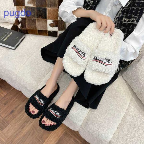 

designer ba lenciaga winter slippers online shop woolen slippers women's 2023 early autumn new family b king on, Black