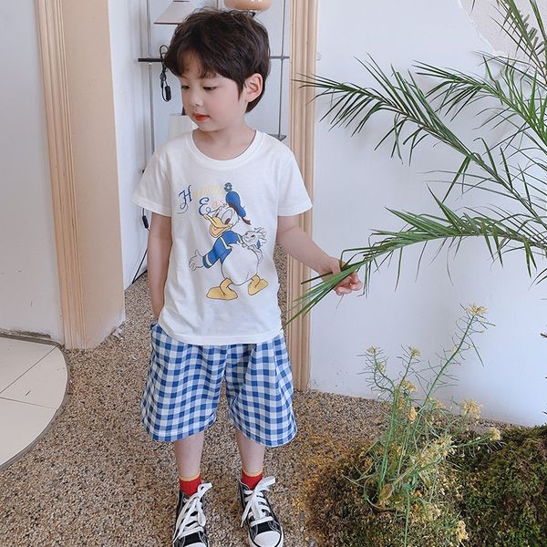 

disney t-shirt children's cute animal lattice cartoon short sleeve sportswear wholesale classic sweet, Blue