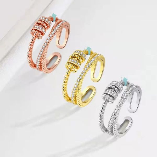 

multilayer rotatable cubic zirconia band ring for women anti anxiety rings adjustable jewelry gift, Silver