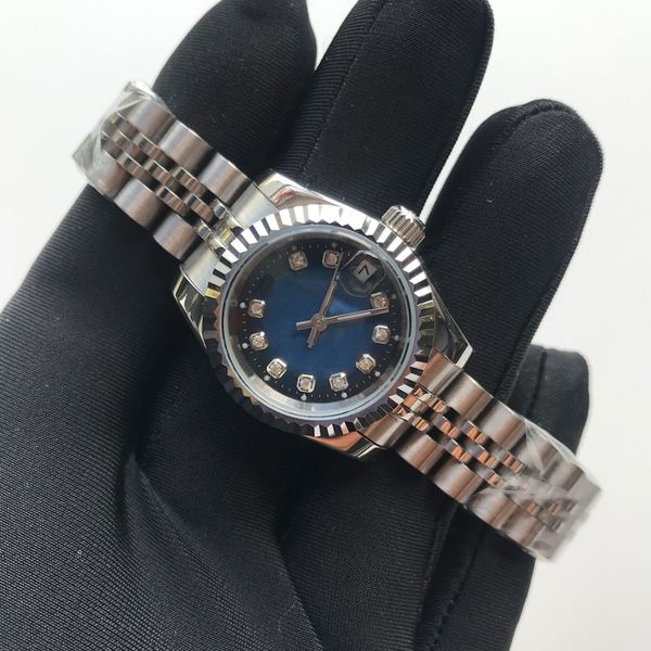 

luxury watches aaa watch silver case 28mm size blue dial automatic mechanical women watches quality stainless steel bracelet ladies gifts wr, Slivery;brown