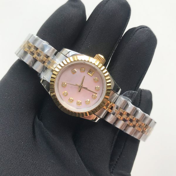 

luxury watches aaa watch silver case 28mm size pink dial automatic mechanical women watches quality stainless steel bracelet ladies gifts wr, Slivery;brown