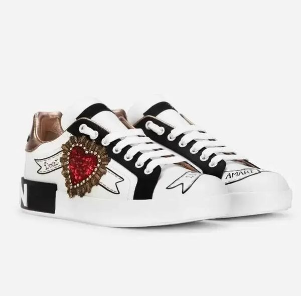 

elegant brands portofino sneakers casual shoes men's printed nappa calfskin crown embroidery gold-plated casual walking luxurious train, Black