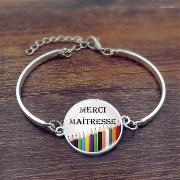 

2023bangle multiple languages thanks teacher time gem charm bracelet merci maitresse waist for teachers gift teachers' day, Black