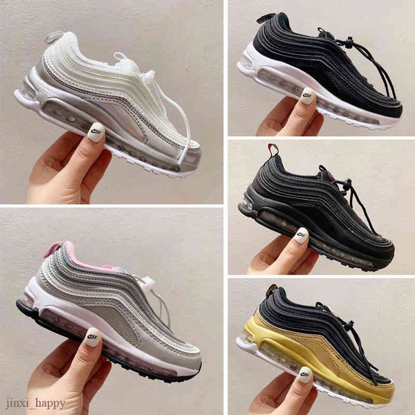 

youth kids og triple white running shoes boys girl metallic gold silver bullet pink children trainer sports sneaker, Black