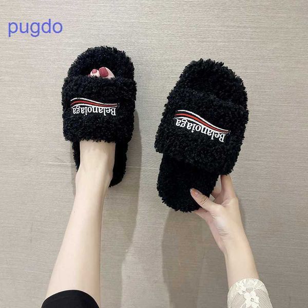

designer ba lenciaga winter slippers online shop family b embroidered letter family slippers ins fashion women', Black