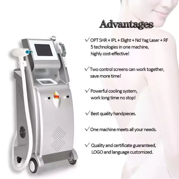 

5 in 1 ce approved nd yag laser elight pigmentation removal ipl hair removal machine, Black