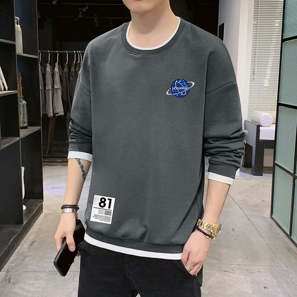 

crewneck sweatshirts men korean fashion clothing casual long sleeve shirts o-neck sweatshirt men outwear clothes autumn spring, Black