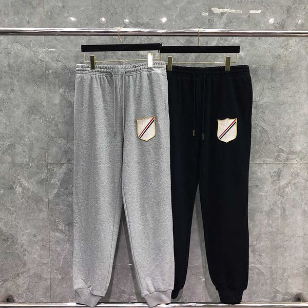 

tb thom sweatpants autunm winter pants fashion brand trousers classic fine cotton embroidered badges, White;black