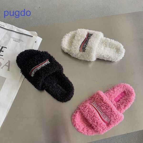 

designer ba lenciaga winter slippers online shop wool slippers women wear thick soled 2023 autumn new net red o, Black