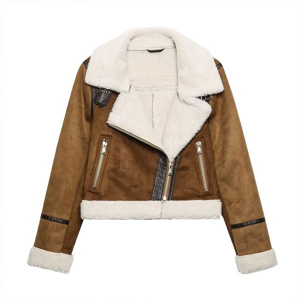 

winter women's jacket new suede fur one-piece double-sided jacket short long sleeve zipper jacket for locomotive, Black