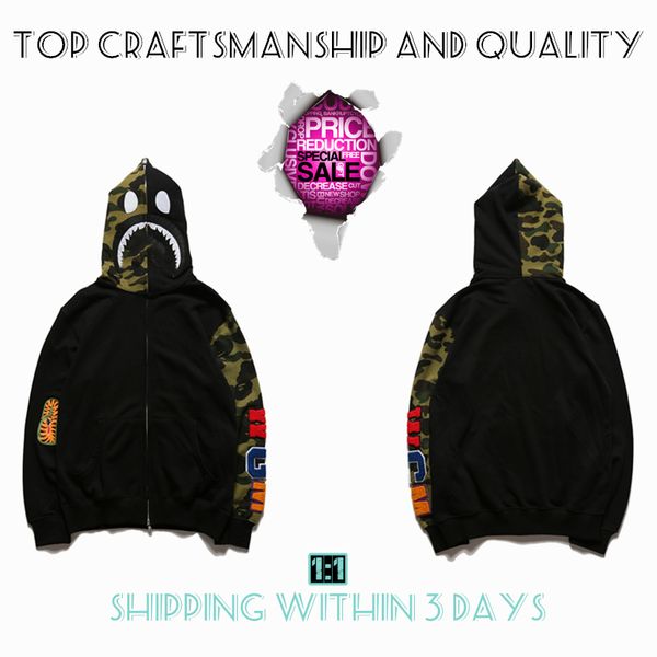 

mens hoodies sweatshirts craftsmanship mens hoodies shark pullover apes hoodie designer jacket tiger full zip color harajuku sweatshirt fash, Black