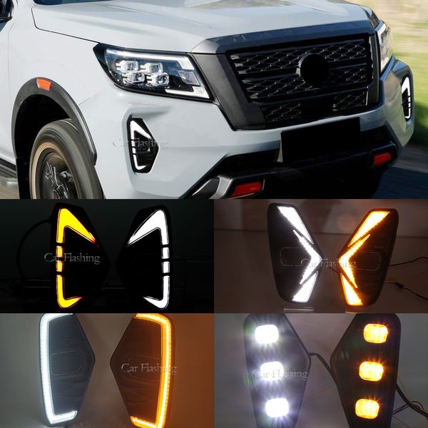 

drl led daytime running driving fog lamp light for nissan navara np300 frontier 2020 2021 2022 waterproof turn signal yellow