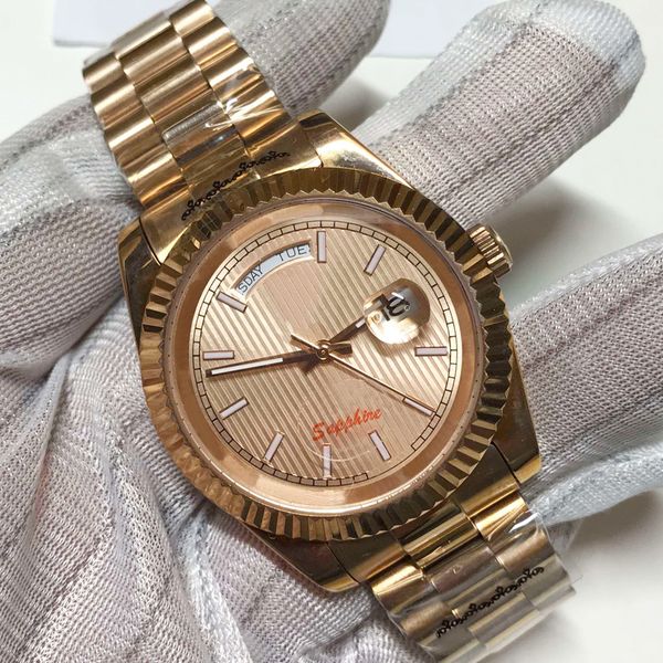 

luxury watches aaa watch rose gold case 41mm day automatic mechanical date men watches sapphire glass quality stainless steel wristwatches, Slivery;brown