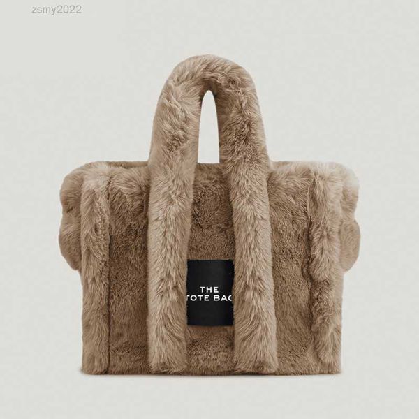 

quality faux fur large tote bag luxury designer women handbags pluffy ladies shoulder crossbody bags plush winter shopper purses