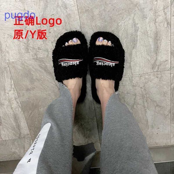 

designer ba lenciaga winter slippers online shop paris woolen slippers women wear 2023 new autumn and winter em xp37, Black