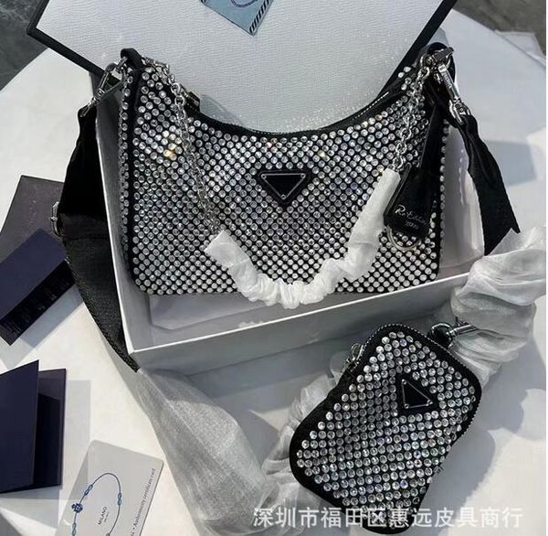 

classic new women designers 2pcs/set armpit diamonds bag crossbody luxurys leather shoulder bags diamond totes handbags underarm purses