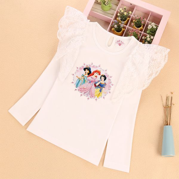 

disney t-shirt girls' lace sleeve long flying sleeve spring and autumn thin round neck princess cute, Blue