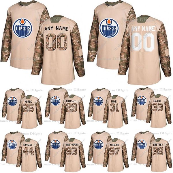 

college wears edmonton oilers camo veterans day practice jerseys 97 connor mcdavid 74 ethan bear 29 draisaitl customize any number any name, Black