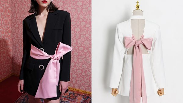 

runway style new temperament backless bow tie blazer lady, White;black
