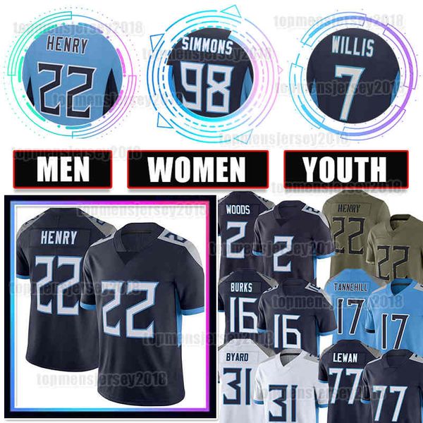 

22 derrick henry football jerseys 98 jeffery simmons 17 ryan tannehill 31 kevin byard 7 malik willis taylor lewan robert woods treylon burks, Black;red