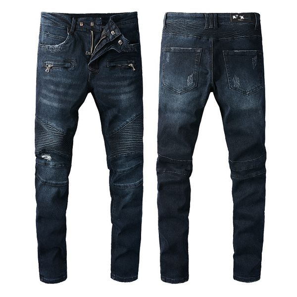 

21ss new mens designer jeans distressed ripped biker slim fit motorcycle bikers denim for men s fashion mans black pants pour hommes, Blue