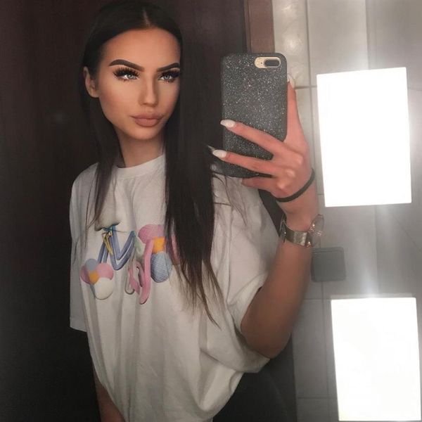 

2021ss new fashion women's t-shirt loose and versatile 6pmseason 6pm color flower logo letter printing men's short-sleev188r, White