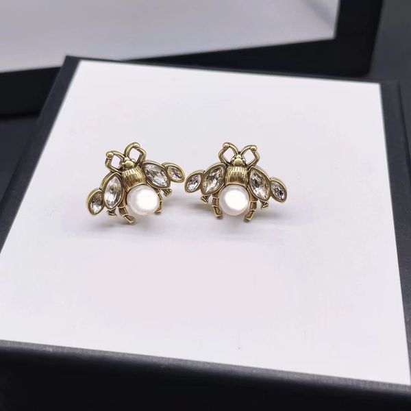 

new stud earrings fashion brand designer crystal pearl cute firefly personality ladies wedding party couples gift exceptional quality jewelr, Golden;silver