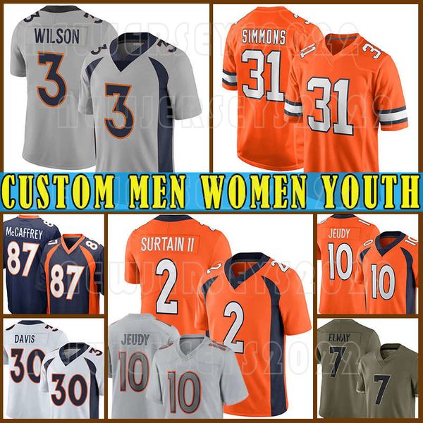 

2 patrick surtain ii 3 russell wilson football jerseys justin simmons javonte williams jerry jeudy bradley chubb brandon mcmanus courtland s, Black;red