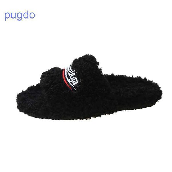 

2023 designer ba lenciaga winter slippers price family b wool slippers for women to wear 2023 new korean ins fa ayuc, Black
