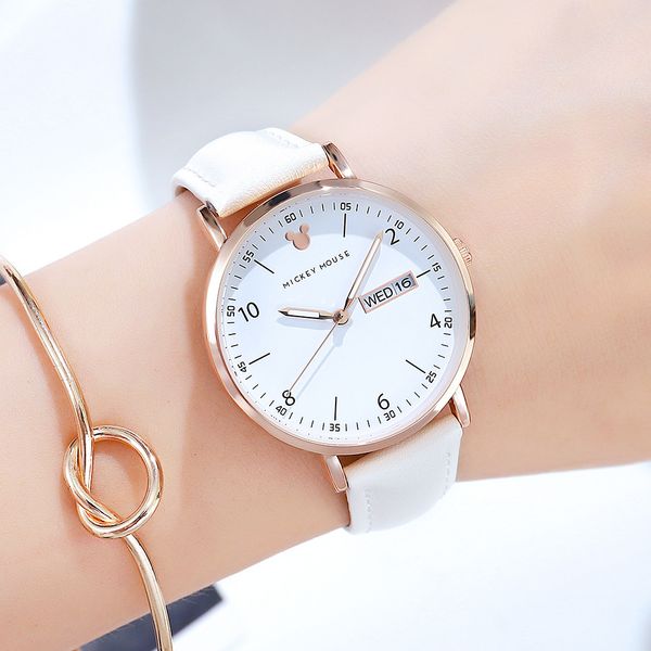

disney watch double calendar with korean fashion trend large dial quartz watch student mesh sturdy and durable, Blue