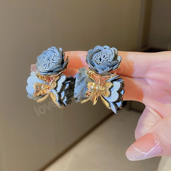 

ethnic blue cloth flower dangle earrings 925 silver needle piercing earrings exquisite copper accessories for girls gift