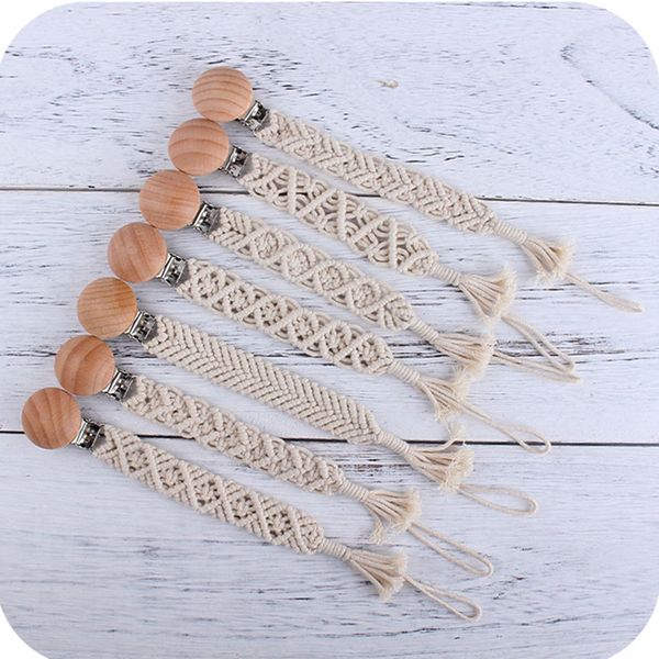 

diy weave baby pacifier clips chains wood beaded soother holder clip chain infant toddler wooden beads teething toy 14 styles