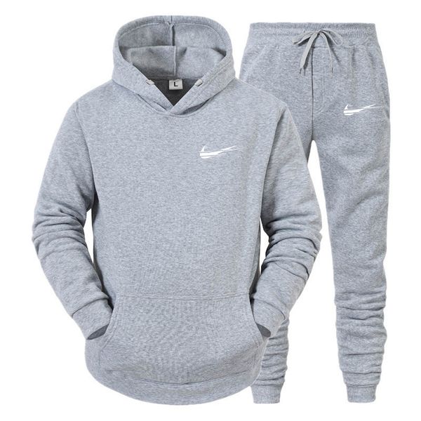 

tracksuit causal men women suits fleece sweatsuits sport jogger autumn winter pollover hooded hoodies pants sportwear jueb, Gray