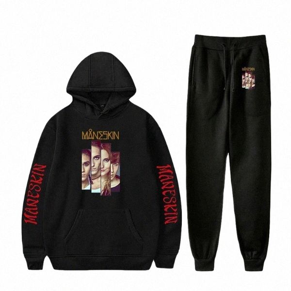 

men's tracksuits maneskin two piece set women men long sleeve hoodies jogger pants fashion streetwear clothes setsmen's 59qf#, Gray