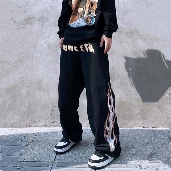 

mens jeans arrivals flame letter embroidery hip hop men straight jeans trousers streetwear loose denim pants oversize pantalones hombre 2209, Blue